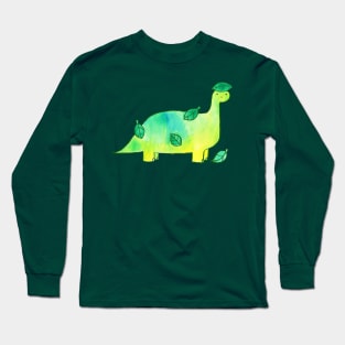 Leaf Dinosaur Watercolor Long Sleeve T-Shirt